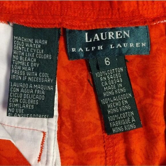 VTG Lauren Ralph Lauren Red Tropical High Rise Cotton Shorts Size 6 - Picture 10 of 11